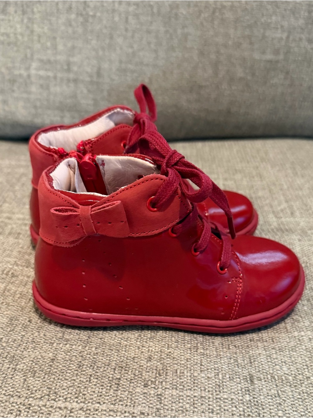 Jacadi Paris Red Patent Lace-Up Ankle Boots